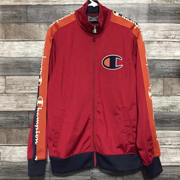 Champion Track Jacket Men’s L Red Orange Big C Full Zip Pockets - Picture 5 of 8